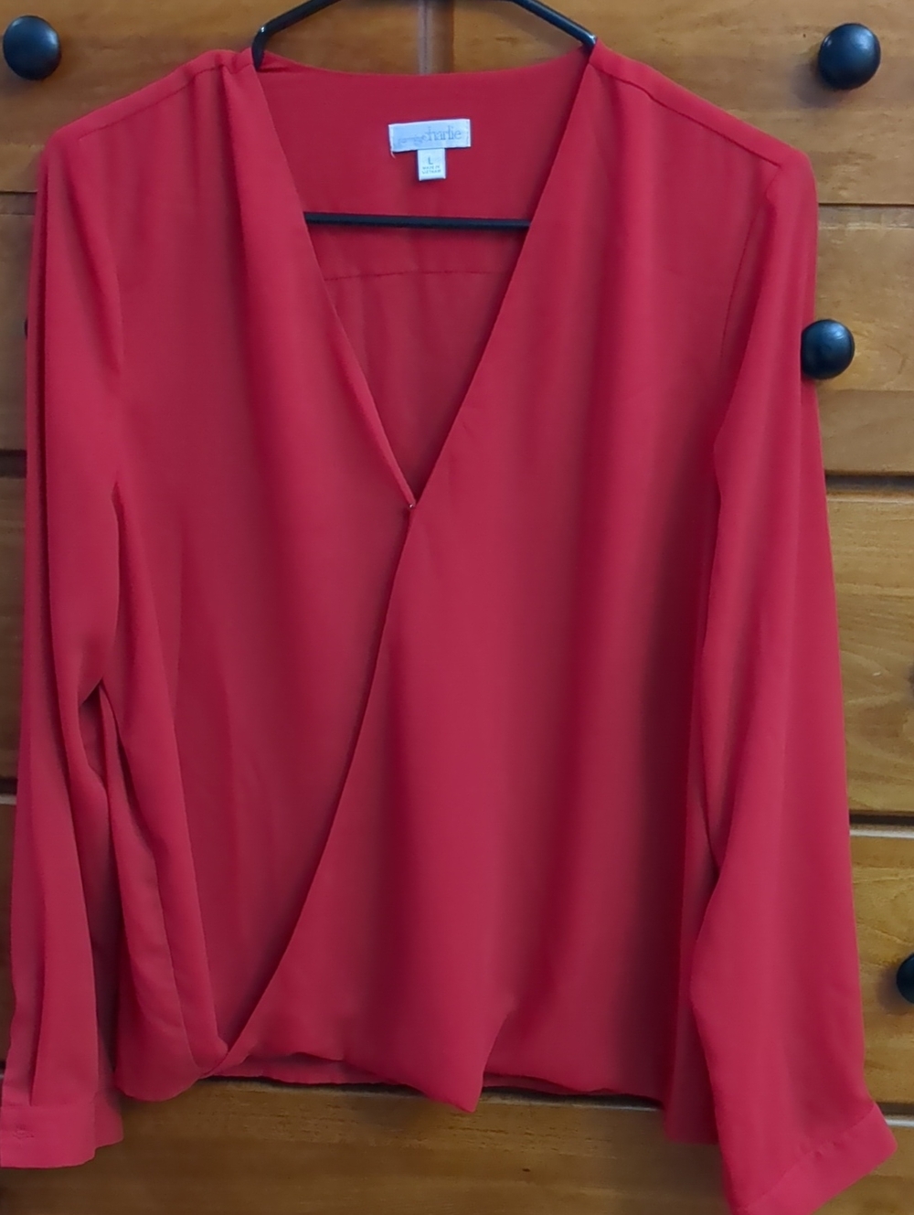Charming Charlie Red Wrap-Style Long Sleeve Blouse